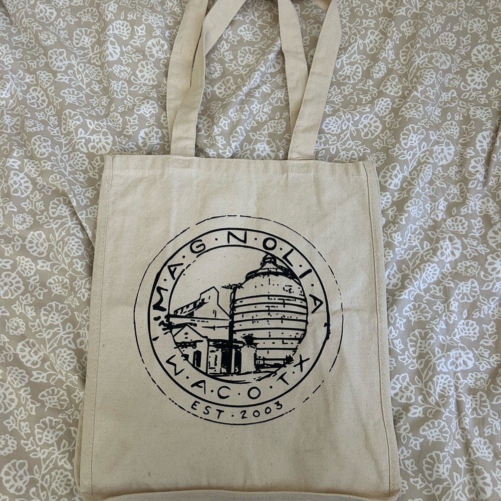 Magnolia Cream Tote Bag with Black Print
